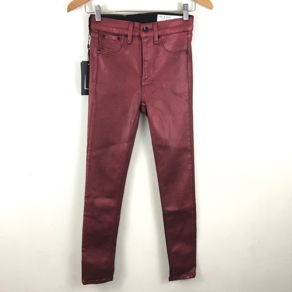 Rag & Bone High Rise Ankle Burgundy Jeans 25 - Picture 2 of 8